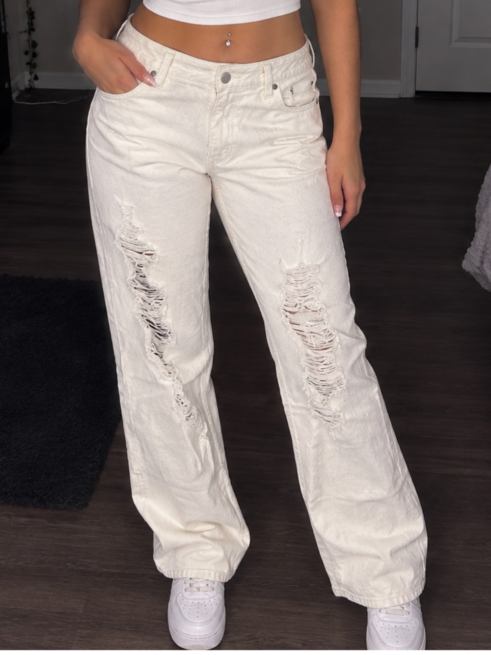 Aeropostale White Distressed Flare Jeans